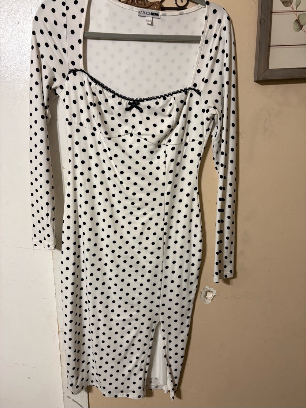Fashion Nova White Polka Dot Long Sleeve Midi Dress